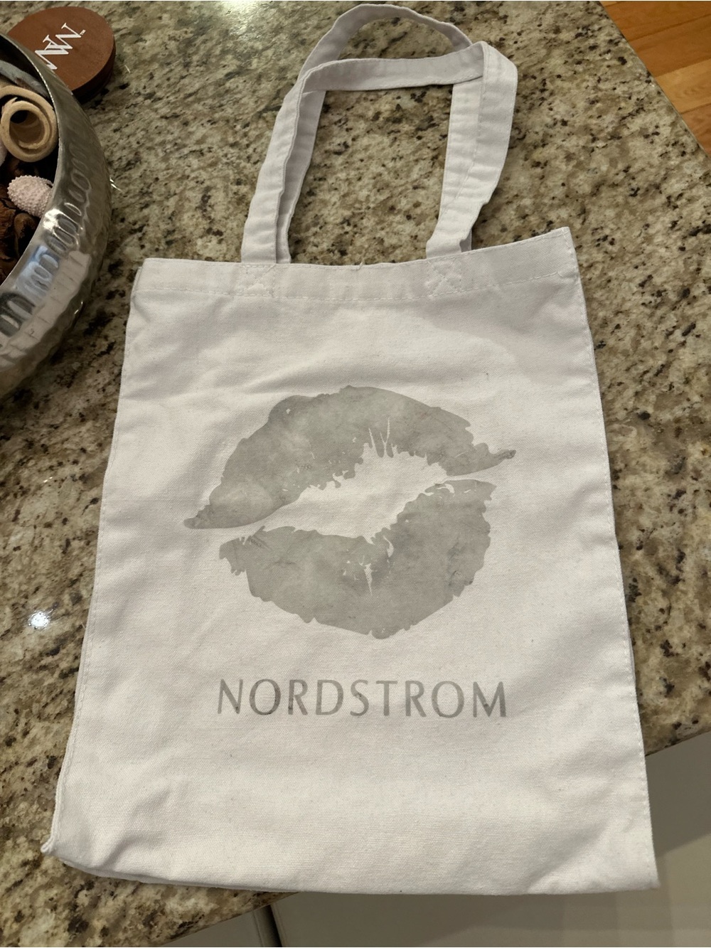 Nordstrom Promotional Canvas Tote Bag Grey Lips Print Lightweight Handbag